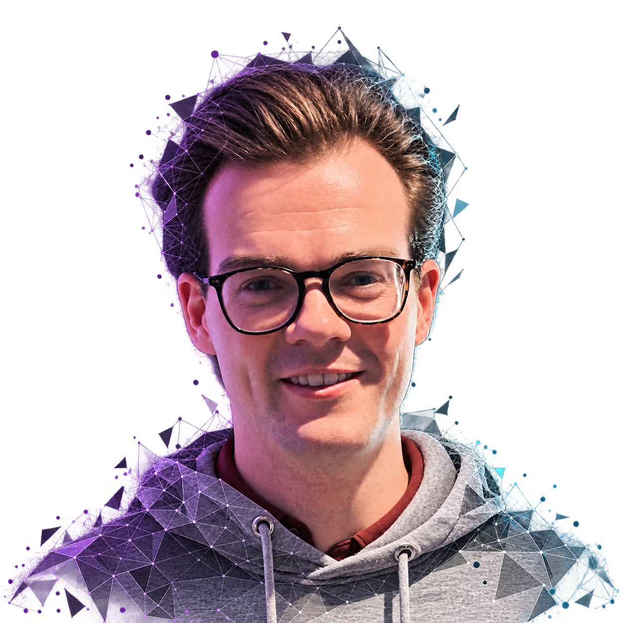 Portrait of William Koch with a geometric mesh treatment